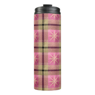 PINK & GOLD WINTER SNOWFLAKE PLAID PATTERNS THERMAL TUMBLER