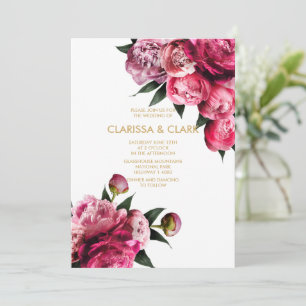 Pink & Gold With Romantic Peonies Wedding Invitation