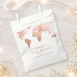 Pink Gold World Map Travel Adventure Baby Shower Favour Bags