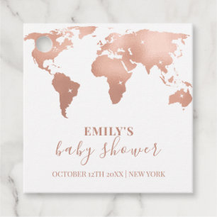 Pink Gold World Map Travel Adventure Baby Shower  Favour Tags