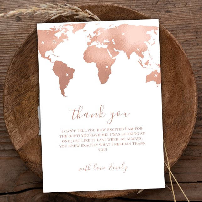 Pink Gold World Map Travel Adventure Baby Shower  Thank You Card (Pink Gold World Map Travel Adventure Baby Shower Thank You Card)