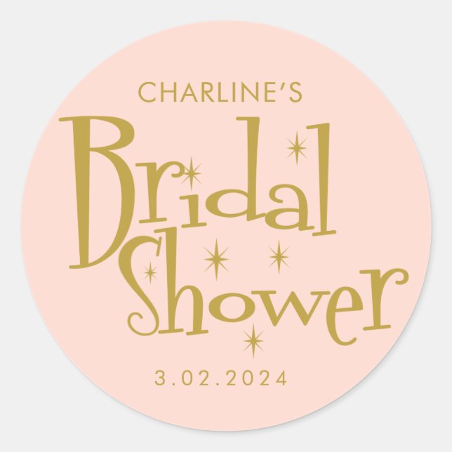 Pink Golden Bridal stars Shower  Classic Round Sticker (Front)
