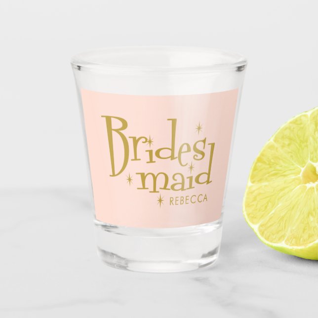 Pink Golden Bridesmaid gifts Shot Glass (Front)