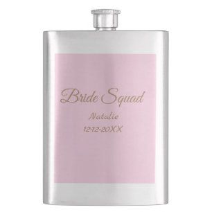 Pink golden bridesmaid squad add name girly hip flask