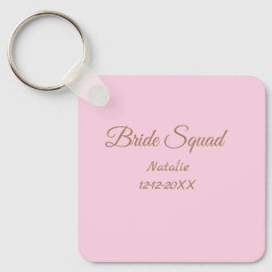 Pink golden bridesmaid squad add name girly key ring