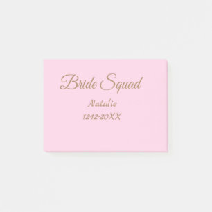 Pink golden bridesmaid squad add name girly post-it notes
