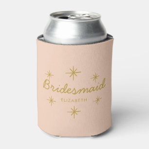 Pink Golden Calligraphy Stars Bridesmaid gift Can Cooler