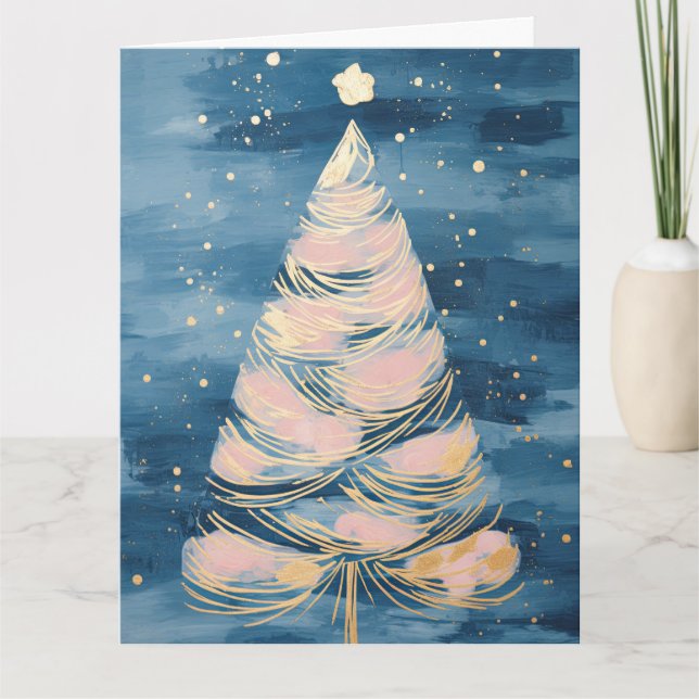 Pink Golden Christmas Tree Card (Front)
