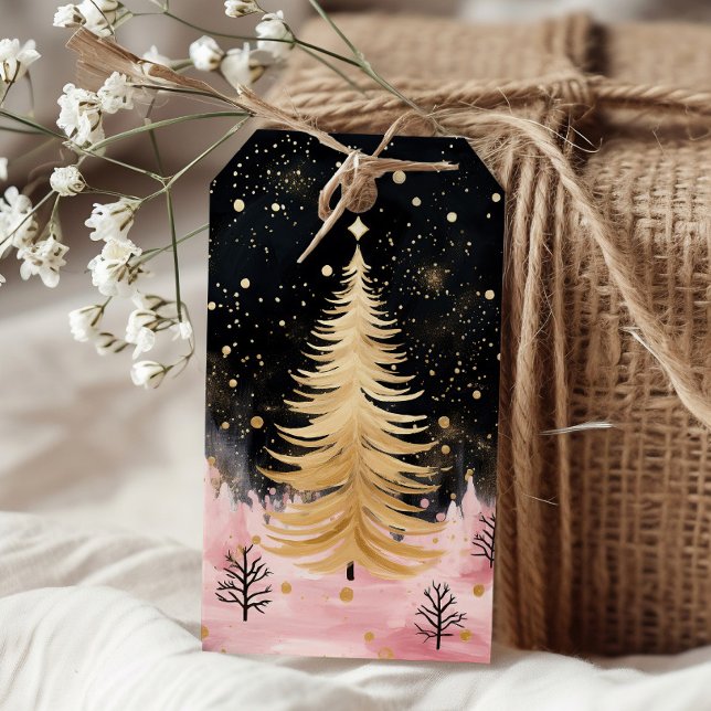 Pink Golden Christmas Tree Gift Tags (Creator Uploaded)