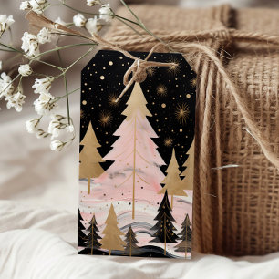 Pink Golden Christmas Tree Gift Tags