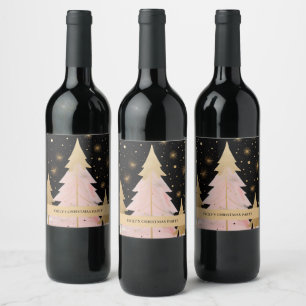 Pink Golden Christmas Tree Wine Label
