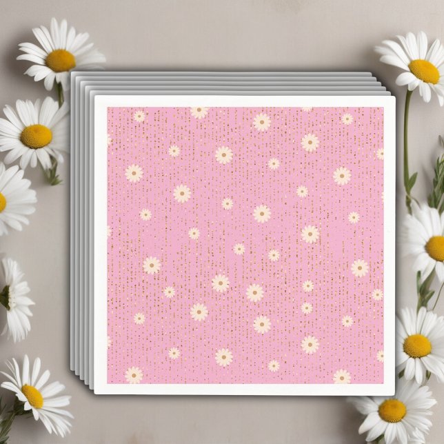 Pink Golden Daisy Glitter Glow Baby Shower Napkin (Creator Uploaded)