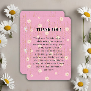 Pink Golden Daisy Glitter Glow Baby Shower Thank You Card