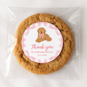 Pink Golden Doodle Birthday Thank You Favor Classic Round Sticker