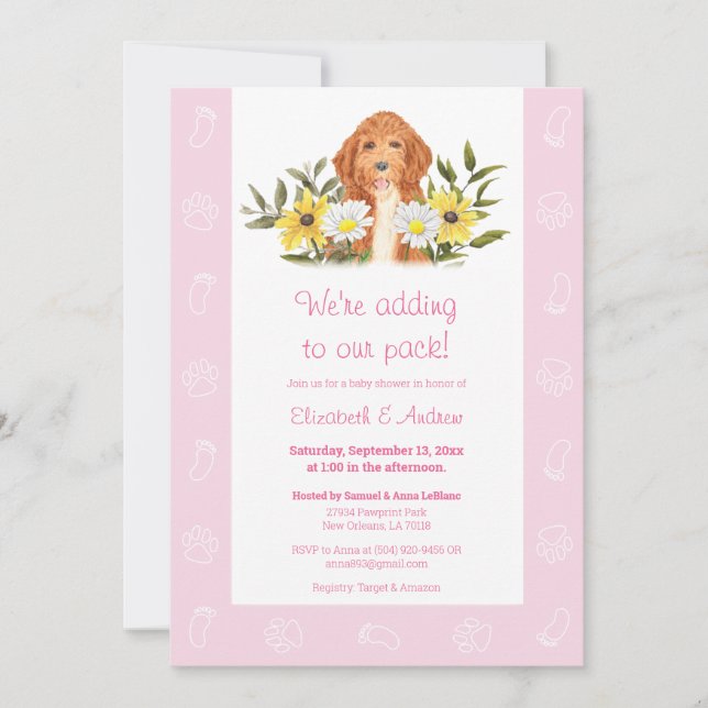Pink Golden Doodle Dog Baby Shower Invitation (Front)