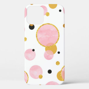Pink Golden Dots, Geometric Vintage. iPhone 12 Case