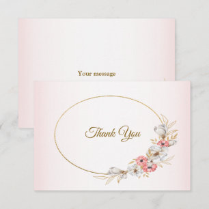Pink Golden Floral Geometric Peach Wedding Thank You Card