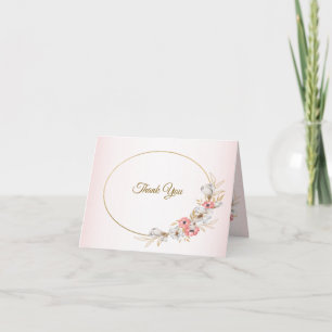 Pink Golden Floral Geometric Peach Wedding Thank You Card