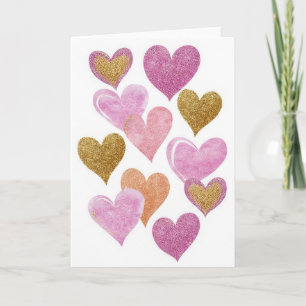 Pink Golden Hearts Design Valentine`s Day Card