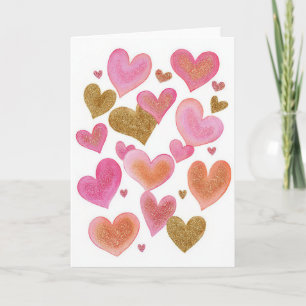 Pink Golden Hearts Design Valentine`s Day Card