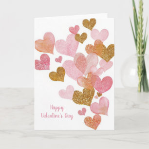 Pink Golden Hearts Design Valentine`s Day Card
