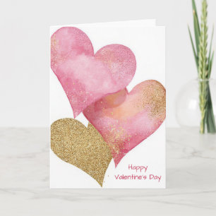 Pink Golden Hearts Design Valentine`s Day Card