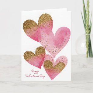 Pink Golden Hearts Design Valentine`s Day Card