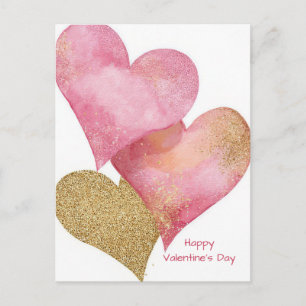 Pink Golden Hearts Valentine`s Day Card 