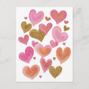 Pink Golden Hearts Valentine`s Day Card