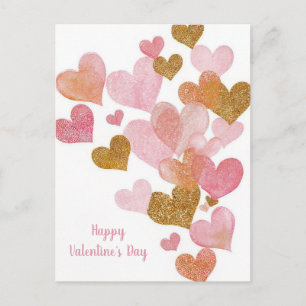 Pink Golden Hearts Valentine`s Day Card 