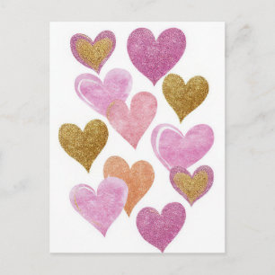 Pink Golden Hearts Valentine`s Day Card 