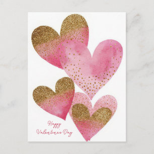 Pink Golden Hearts Valentine`s Day Card 