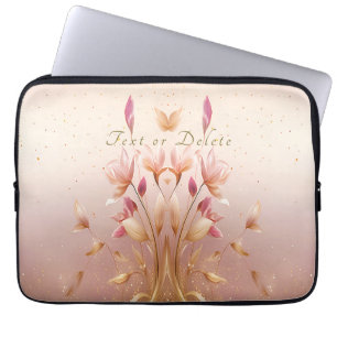 Pink Golden Leaves Floral Laptop Sleeve