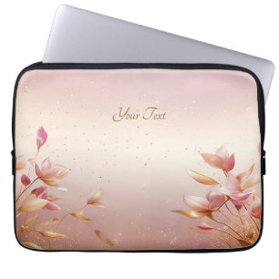 Pink Golden Leaves Floral Laptop Sleeve