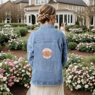 Pink Golden Leaves Floral The Bride Denim Jacket