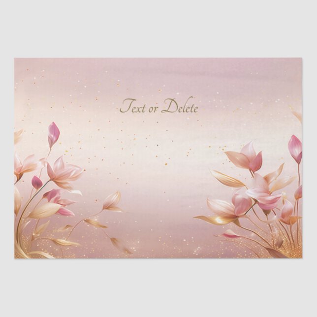 Pink Golden Leaves Floral Tissue Paper (Front)