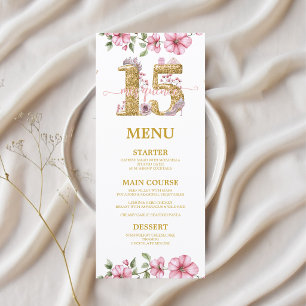 Pink Golden Mis Quince Quinceañera Menu