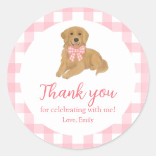 Pink Golden Retriever Birthday Thank You Favour Classic Round Sticker