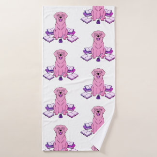 Pink Golden Retriever Reading Bookworm Writer Gift Bath Towel