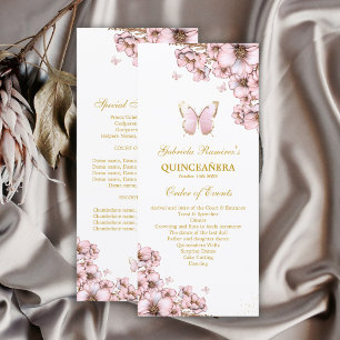 Pink Golden Tiara Butterfly Quinceañera 