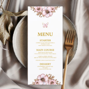 Pink Golden Tiara Butterfly Quinceañera Menu
