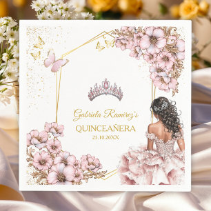 Pink Golden Tiara Butterfly Quinceañera Napkin