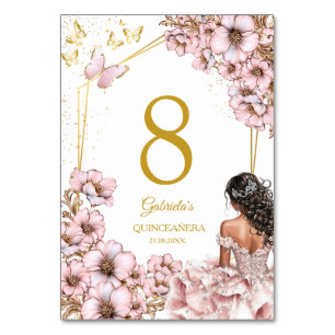  Pink Golden Tiara Butterfly Quinceañera  Table Number