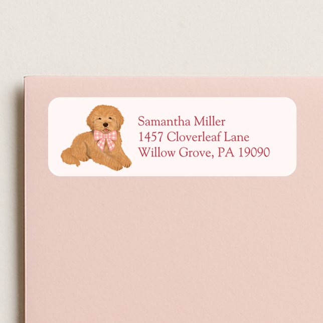 Pink Goldendoodle Puppy Dog Return Address Label (Creator Uploaded)