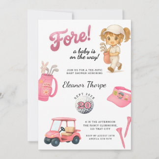 Pink Golf Baby Shower Invitation Pink
