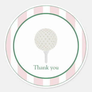 Pink Golf ball and tee Thank You Stickers
