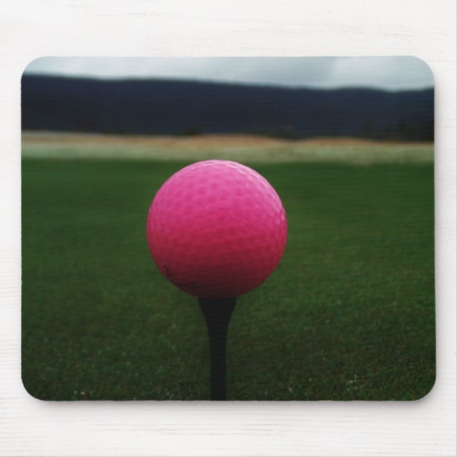 Pink Golf Ball on a mountain golf course Mouse Pad (Front)