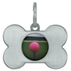 Pink Golf Ball on a mountain golf course Pet ID Tag