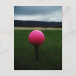 Pink Golf Ball on a mountain golf course Postcard