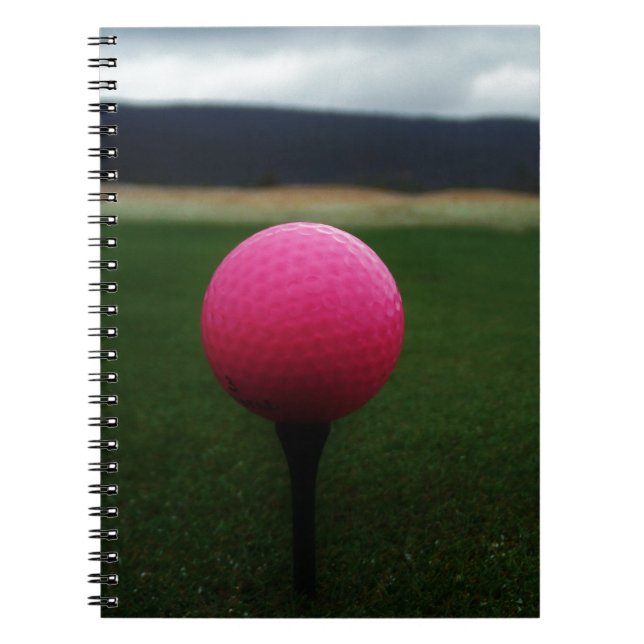 Pink Golf Ball on a mountain golf course Spiral Notebook (Front)